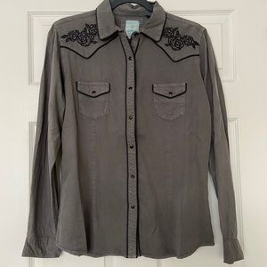 M Panhandle Slim Gray Embroidered Western Shirt rodeo Yellowstone